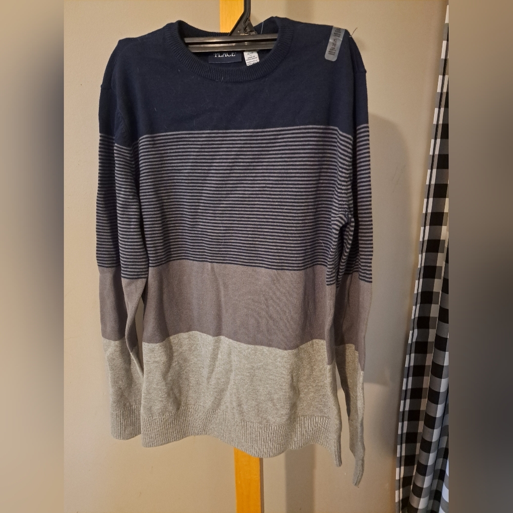 The Children's Place Navy and Gray Striped Sweatshirt